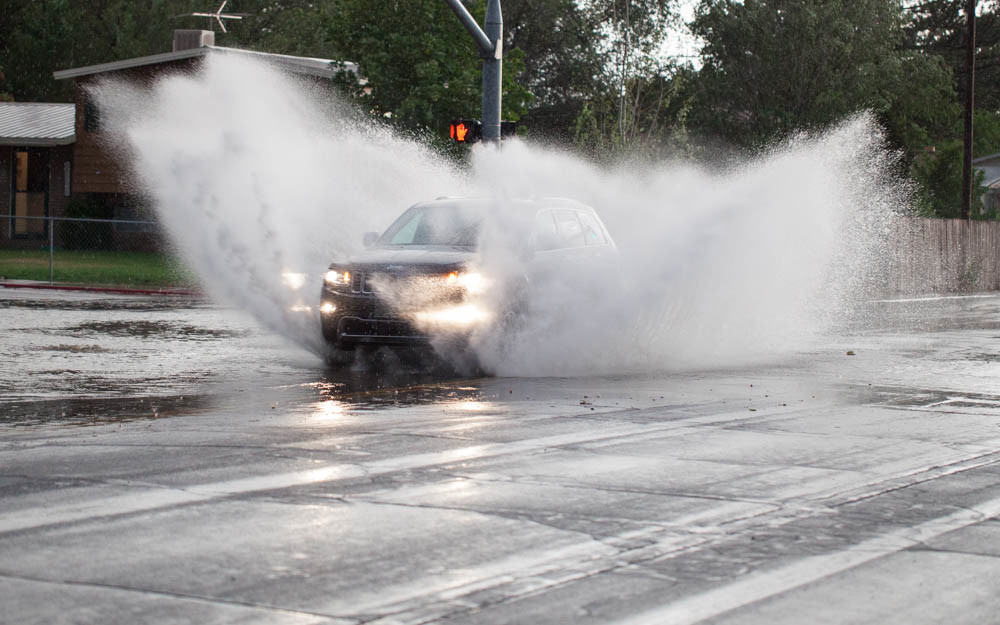 Driving through a puddle